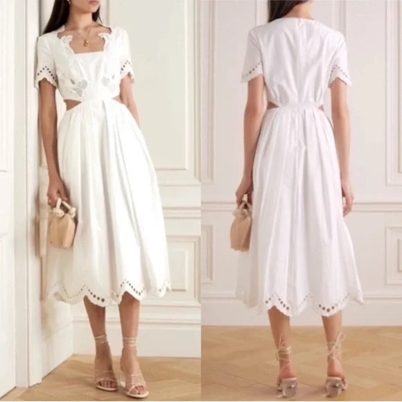 Self-Portrait White Scalloped Midi Dress - Picture 3 of 10